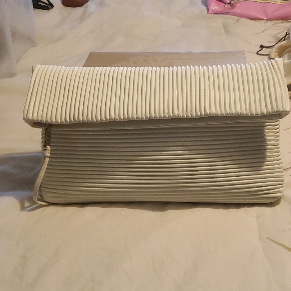 Vince Camuto White  Pleated Clutch